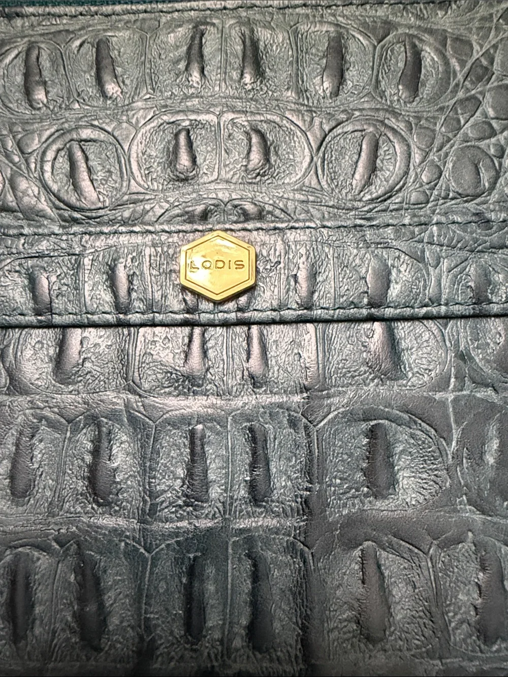 Lodis Croc-Embossed Leather iPad case in Dark Teal with Gold Accent